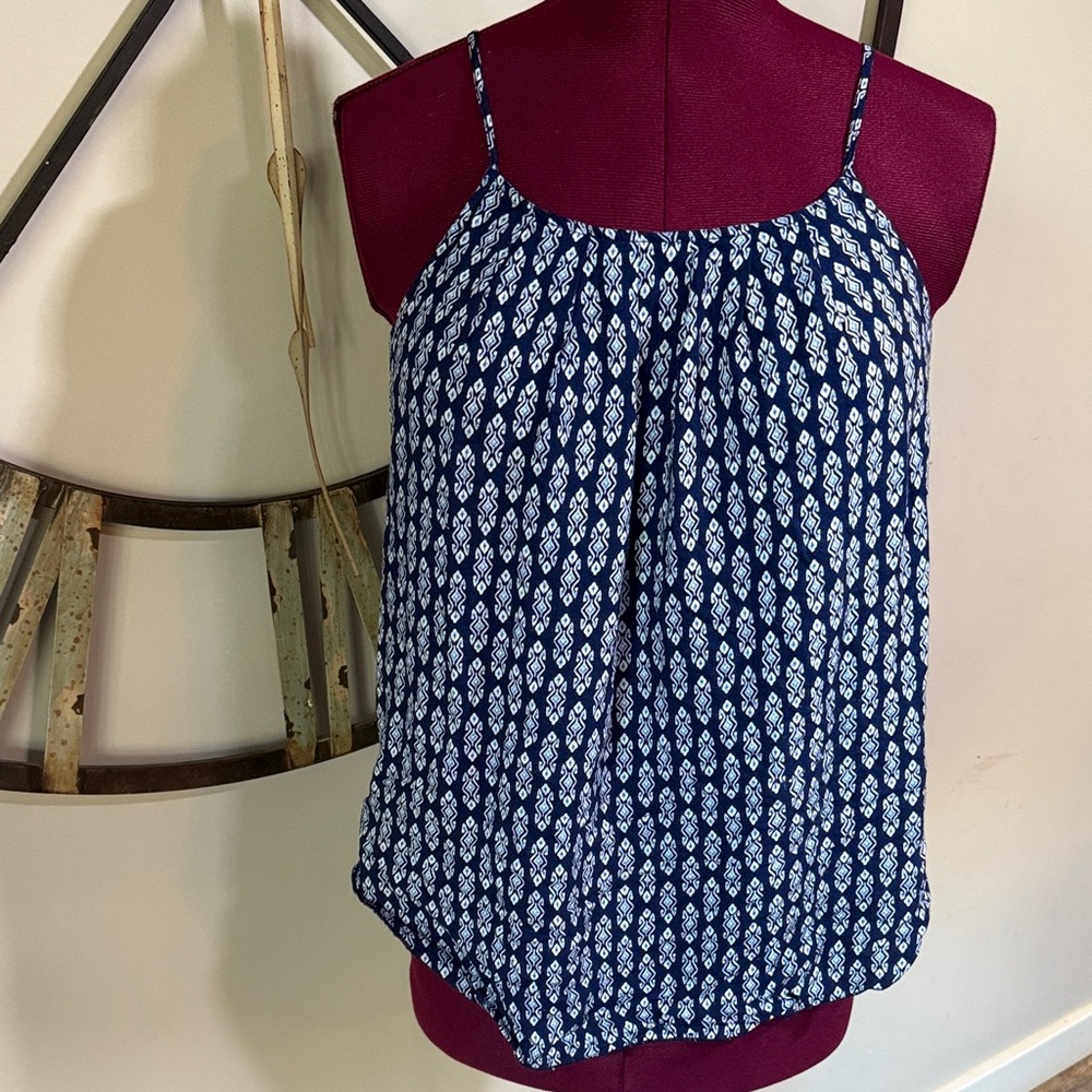 Renee C. Navy and White Patterned Top
